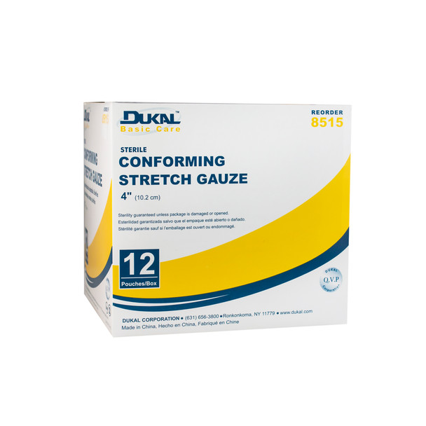 Dukal Everyday Care Sterile Conforming Stretch Gauze, 4", 1/Pack, 12 PK/BX, 8 BX/CS, 4" Sterile