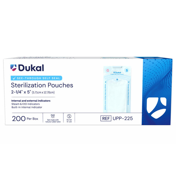 Dukal Sterilization Pouches, 2-1/4" x 5", Non-Sterile, 200/Box, 16BX/CS, 16 bx/cs, 3200 per Case