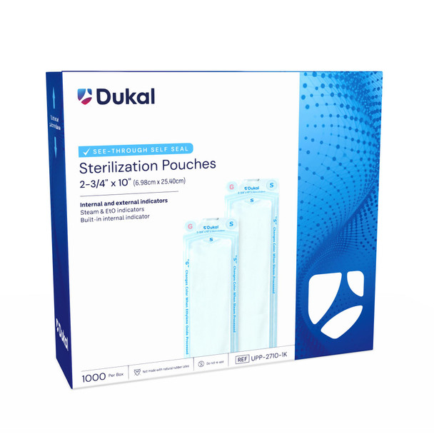 Dukal Sterilization Pouches, 2-3/4" x 10", Non-Sterile, 1000/Box, 4BX/CS, 4 bx/cs, 4000 per Case