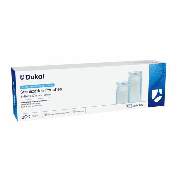 Dukal Sterilization Pouches, 3-1/4" x 12", Non-Sterile, 200/Box, 16 bx/cs, 3200 per Case, Dukal Item UPP-3212