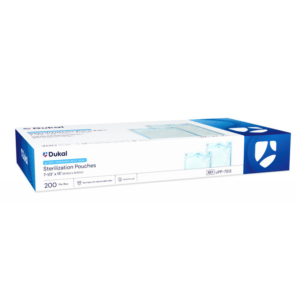 Dukal Sterilization Pouches, 7-1/2" x 13", Non-Sterile, 200/Box, 10BX/CS, 10 bx/cs, 2000 per Case