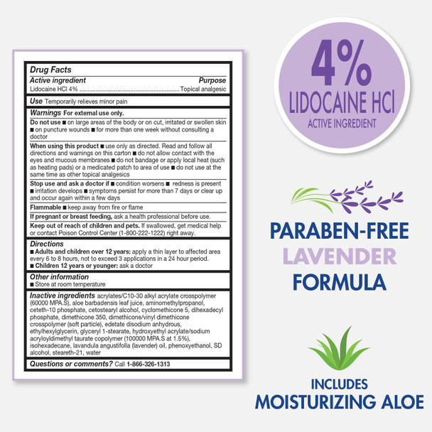 Veridian TheraCare Lidocaine Pain Relief Roll-On Lavender Scent – MAXIMUM STRENGTH RELIEF 