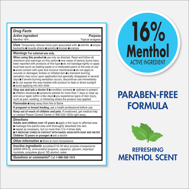 Veridian TheraCare Menthol Pain Relief Roll-On – MAXIMUM STRENGTH RELIEF , TOPICAL ANALGESIC 
