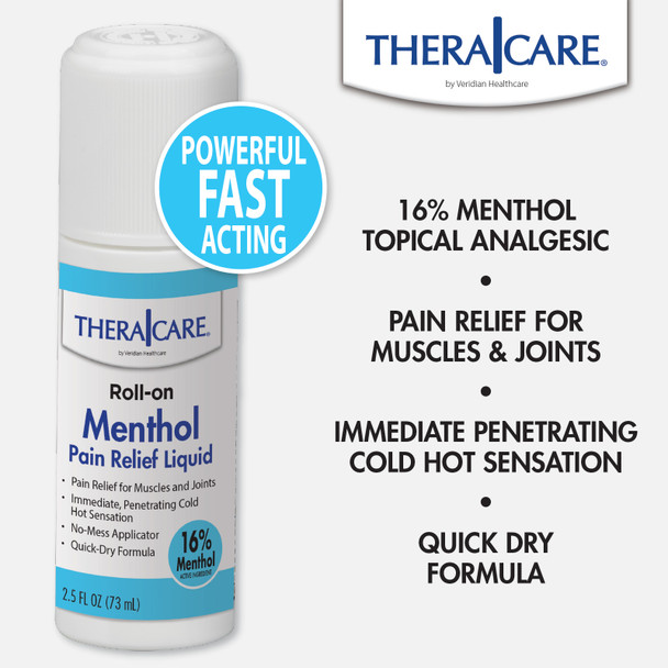Veridian TheraCare Menthol Pain Relief Roll-On – MAXIMUM STRENGTH RELIEF , TOPICAL ANALGESIC 