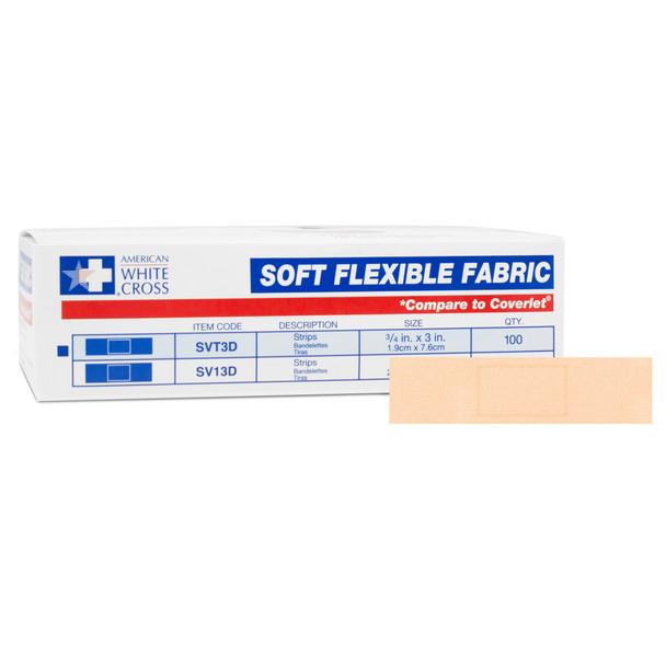 Sterile Soft Flexible Fabric Adhesive Bandages 3/4" x 3" – Non-Stick Pad, Long-Lasting Adhesive, Latex-Free, All-Purpose