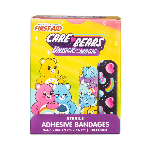 Dukal Care Bears Stat Strip Adhesive Bandages 3/4" x 3" – Sterile, Easy-Open, Latex-Free, Pediatric, Fun Wound Care