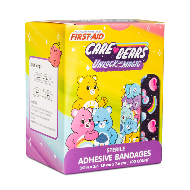 Dukal Care Bears Stat Strip Adhesive Bandages 3/4" x 3" – Sterile, Easy-Open, Latex-Free, Pediatric, Fun Wound Care