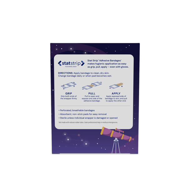 Dukal Design Series Planet and Stars Adhesive Bandages with Stat Strip Technology 3/4" x 3" – Sterile, Latex-Free, Space Print