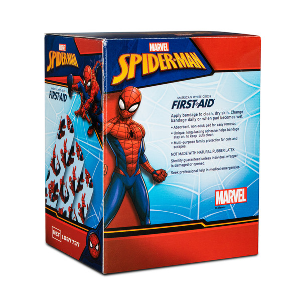 Dukal Spiderman Stat Strip Adhesive Bandages 3/4" x 3" – Sterile, Latex-Free, Iconic Kids Design