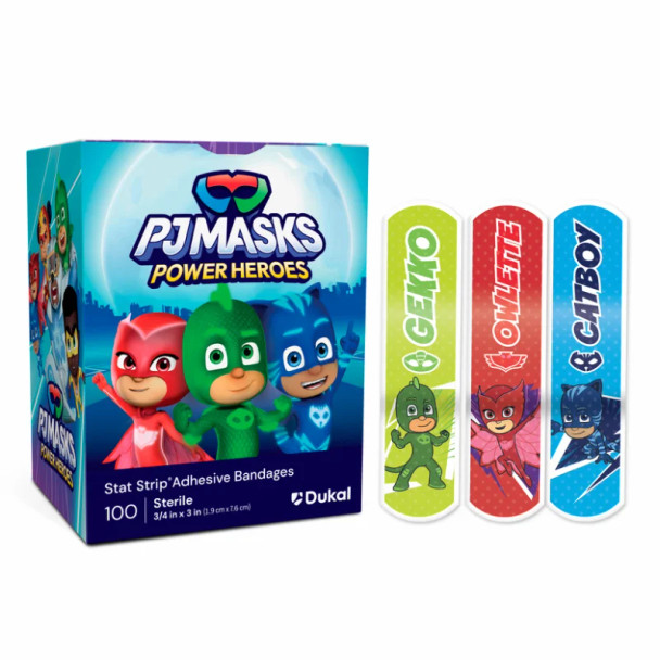 Dukal PJ Masks Stat Strip Adhesive Bandages – 3/4" x 3" Sterile, Latex-Free, Easy-Open Pediatric Care