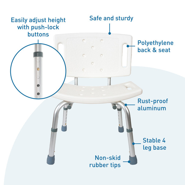 Aluminum Shower Chair with Adjustable Height, Optional Backrest