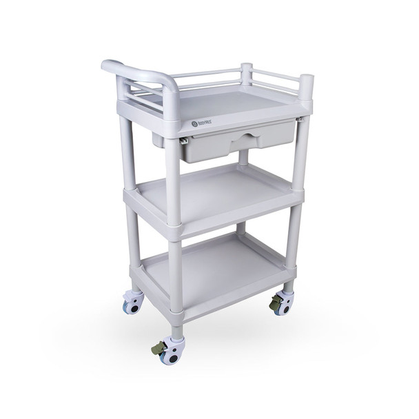 BodyMed Utility Cart – Three-Shelf Durable Plastic, 300 lb Capacity, Locking Casters