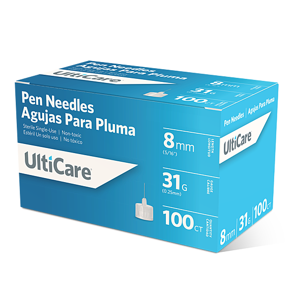 UltiCare Pen Needles – 8mm Length, 31G Gauge, Universal Fit for Most Pen Injectors