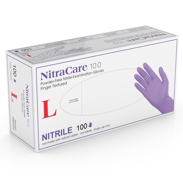 NitraCare 100 Nitrile Exam Gloves – Powder-Free, Textured Fingertips, Chemotherapy Drug Tested