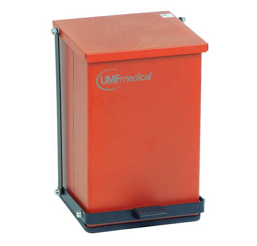 UMF Medical 48-Quart Red Waste Receptacle – Heavy-Duty Steel, ft Pedal Lid, 1-Year Warranty