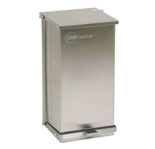 UMF Medical 48-Quart Stainless Steel Waste Receptacle – Heavy-Duty ft Pedal, Self-Closing Lid, 1-Year Warranty