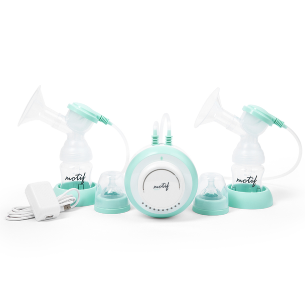 Motif Twist Double Electric Breast Pump – Lightweight, Quiet, Battery or Plug-In, Closed System, Three Shield Sizes