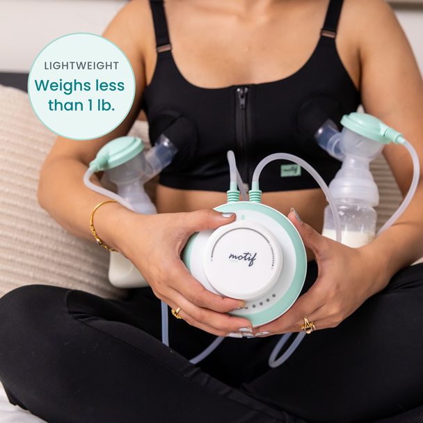 Motif Twist Double Electric Breast Pump – Lightweight, Quiet, Battery or Plug-In, Closed System, Three Shield Sizes
