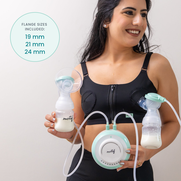 Motif Twist Double Electric Breast Pump – Lightweight, Quiet, Battery or Plug-In, Closed System, Three Shield Sizes