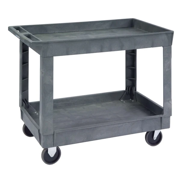 Lakeside Plastic Utility Cart – Deep Well Shelves, 2 Shelf Design, 24 x 36 in Platform, Durable Construction