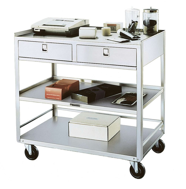 Lakeside Equipment Stand – Stainless Steel Construction, 3 Shelves, 2 Drawers, 20 x 36 in