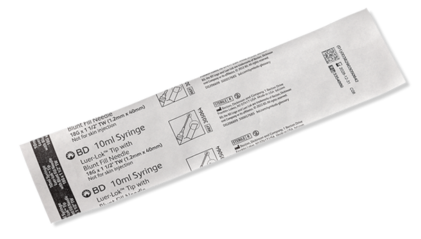 BD Luer-Lok Syringe with Attached Blunt Fill Needle – 10 mL, 18 g X 1-1/2 in, Red Hub, General Use