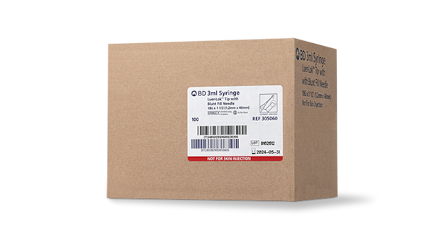 BD 3 mL Luer-Lok Syringe with Attached Blunt Fill Needle – 18 g X 1-1/2 in, 100/box, Luer-Lok Tip