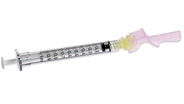BD Eclipse Needle 30 g X 1/2 in. with Detachable 1 mL Luer-Lok Syringe – Hinged Safety Feature, 50/box