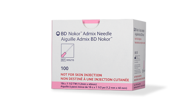BD Nokor Admix Needle – 18 g X 1-1/2 in Thin Wall, Sterile Single-Use, Disposable, 100/box