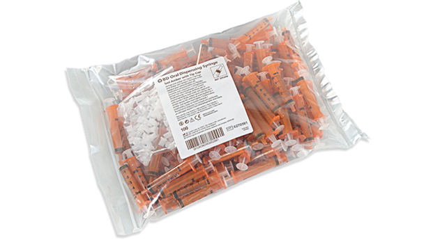 BD Amber Oral Syringe – 5 mL Capacity, Slip Tip, Disposable, Single-Use, 100/Box, For Oral Medication
