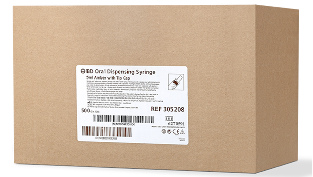 BD Amber Oral Syringe – 5 mL Capacity, Slip Tip, Disposable, Single-Use, 100/Box, For Oral Medication