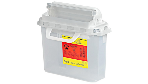 BD Patient Room Sharps Container – 5.4 Qt Capacity, Counterbalanced Door, Polypropylene, Locking Lid, Clear
