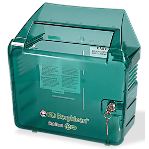 BD Patient Room Sharps Container – 5.4 Qt Capacity, Counterbalanced Door, Polypropylene, Locking Lid, Clear