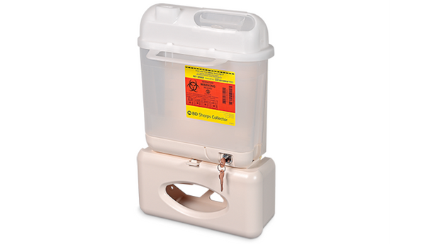 BD Wallmate 5.4 Qt. Sharps Collector – Beige, Secure Patient Room Disposal, 5.4 Quart Capacity, Safety