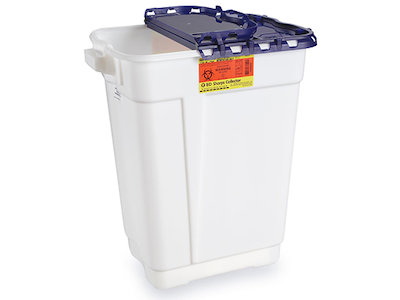 BD Pharmaceutical Sharps Container – 19 Gal Capacity, Slide Top with Gasket, White Polypropylene, Locking Lid