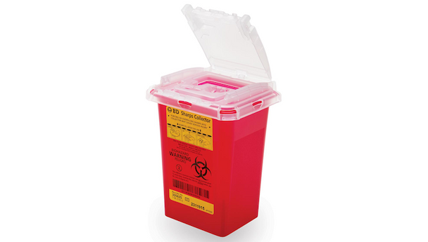BD Phlebotomy Sharps Container – 1 Qt, Hinge Cap with Needle Ports, Red, Polypropylene Construction