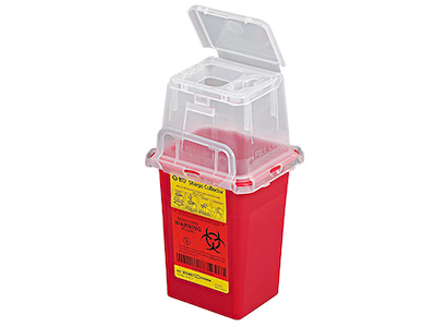 BD Phlebotomy Sharps Container – 1 Qt, Hinge Cap with Needle Ports, Red, Polypropylene Construction
