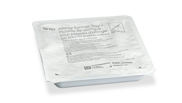 BD Allergy Syringe with Permanently Attached 27G X 1/2 in. Needle – 1 mL Capacity, Clear Hub, Regular Wall