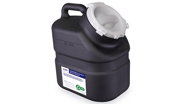 BD RCRA Hazardous Waste Container – 3 Gal Capacity, Hinge Cap, Black Polypropylene, Locking Lid