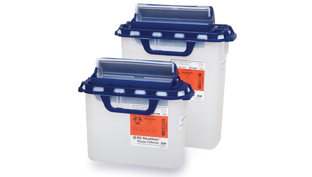 BD Recykleen Pharmaceutical Sharps Container – 5.4 Qt, Counterbalanced Door, Locking Lid, Pearl Color