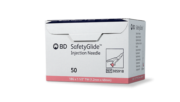 BD Safetyglide Needle – 18 g x 1.5 in, Shielding Mechanism, 50/box, 500/case, Sterile, Single Use