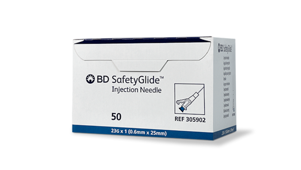 BD Safetyglide Needle – 23 g x 1 in., Shielding Mechanism, 50/box, 500/case, Sterile, Single Use