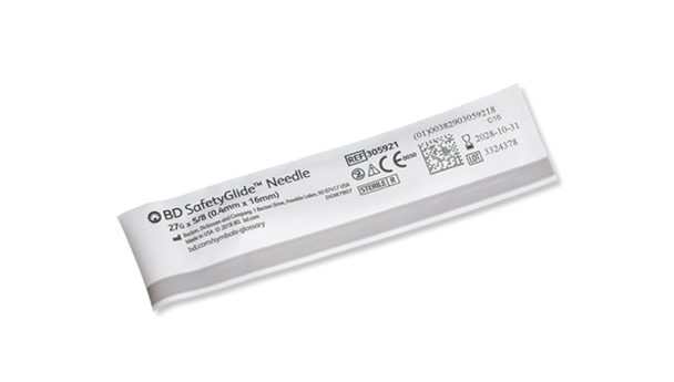 BD Safetyglide Needle – 27 g x 5/8 in, Shielding Mechanism for Safety, 50/box, 500/case, Sterile, Single Use