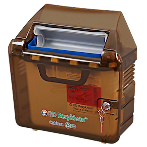 BD Sharps Container Glove Box – Light Beige, Plastic Construction, 11.9 X 4.5 X 6.3 in Dimensions