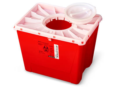 BD PGII Sharps Container – 18 Gal Capacity, Duo Port Access Lid, Red Polypropylene, Locking Vertical Entry