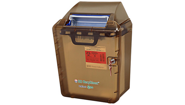 BD Recykleen Sharps Container Locking Wall Cabinet – 2/3 Gal Capacity, Brown Plastic, Integrated Lock