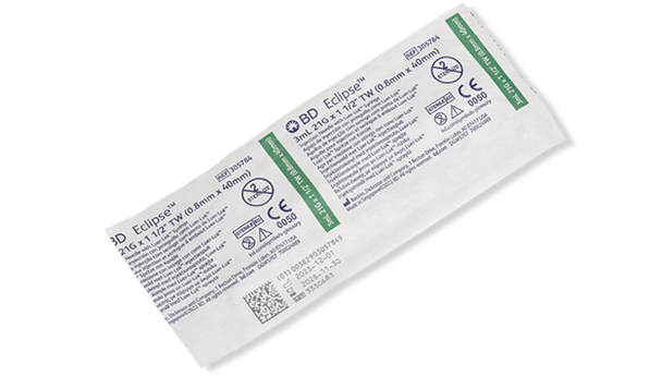 BD Eclipse Needle 21 g X 1-1/2 in. with Detachable 3 mL Luer-Lok Syringe – Hinged Safety, Thin Wall, 50/box