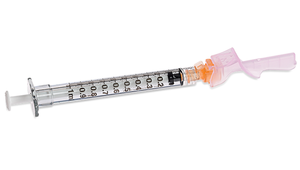 BD Eclipse Needle 25 g X 5/8 in. with Detachable 1 mL Luer-Lok Syringe – Hinged Safety, Thin Wall, 50/box