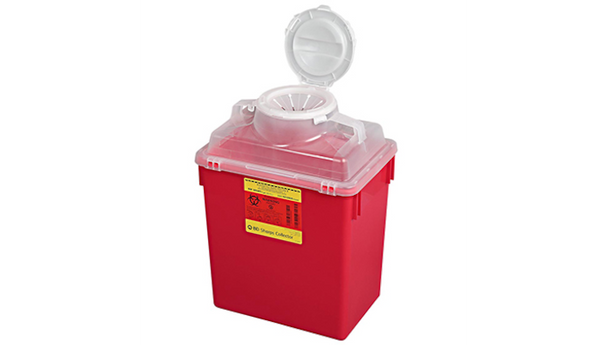 BD Multiuse Nestable Sharps Container – 6 Gal Capacity, Hinge Cap with Petals, Red, Polypropylene Construction