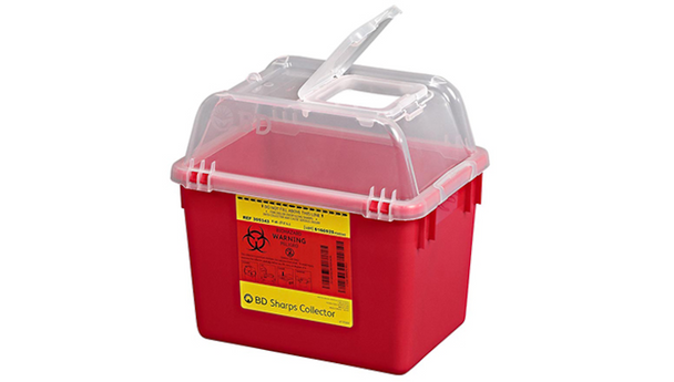 BD Multiuse Nestable Sharps Container – 8 Qt Capacity, Hinge Cap, Red, Polypropylene, Locking Lid